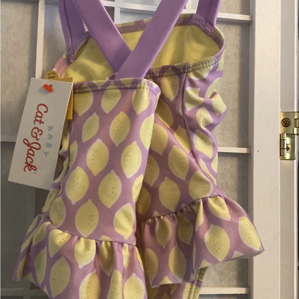 Girls' Lemon Print Ruffle One-Piece Swimsuit - Purple & Yellow